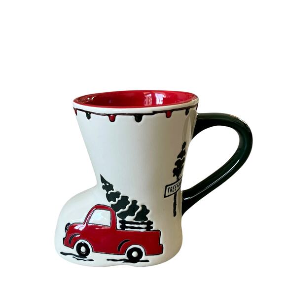 Potter's Studio Red Truck w Christmas Trees Boot-Shaped Coffee Mug 12oz Set of 2 - Picture 2 of 14